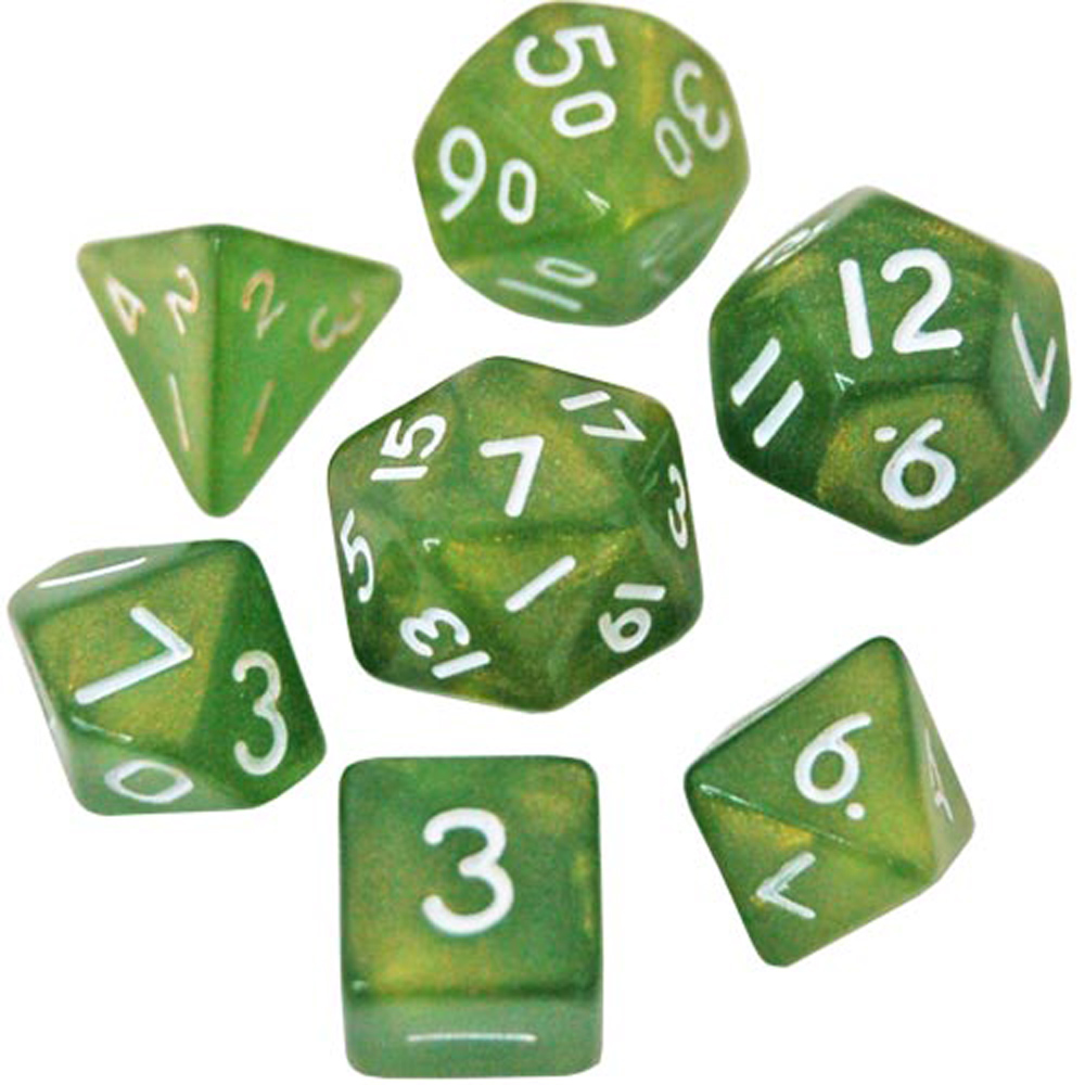 Game Plus Products 10mm Resin Dice: Pearl - Green (7)