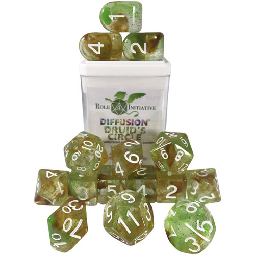 R4I Dice w/ Arch'd4: Diffusion - Druid's Circle w/ White (15) (Last Chance)