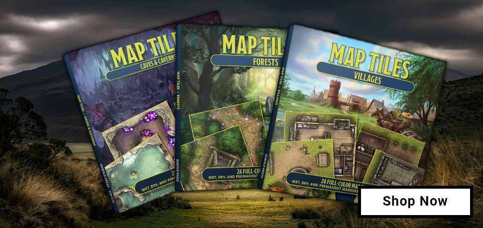 An assortment of battle Map tiles from Kobold Press