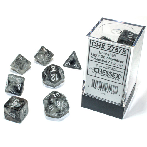 Chessex Dice Set: Borealis Luminary Light Smoke/Silver (7)